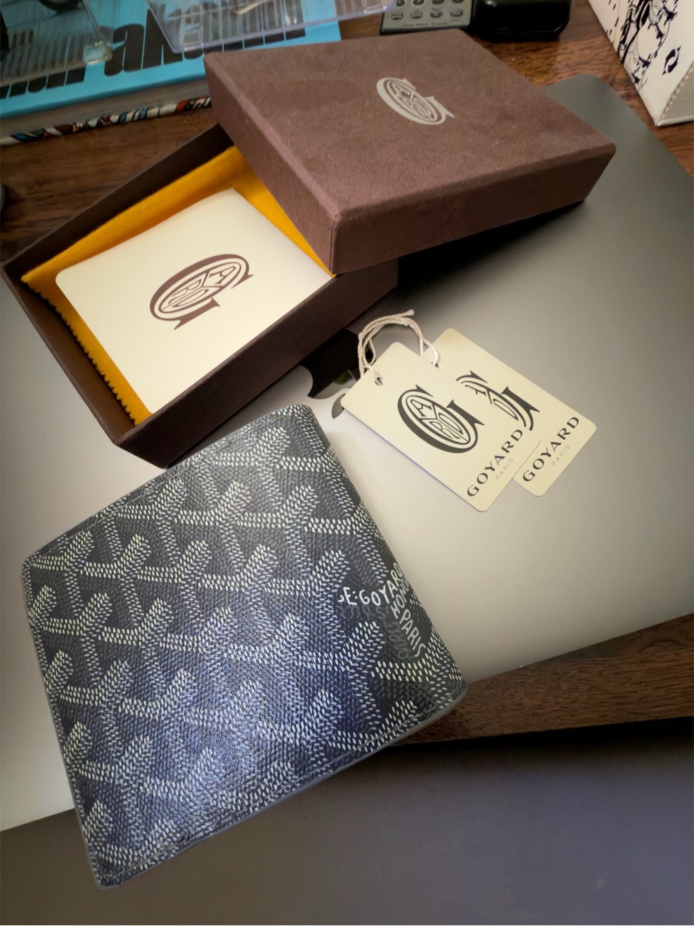 GOYARD Paris Grey Bi Fold Wallet w Receipt